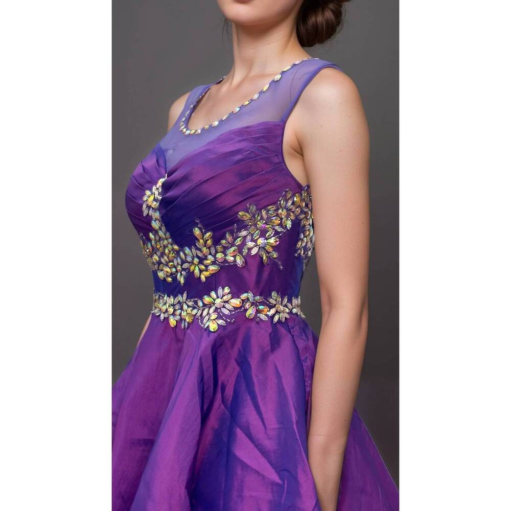 NEW LAST DRESS floral appliqué mesh bodice prom dress in purple